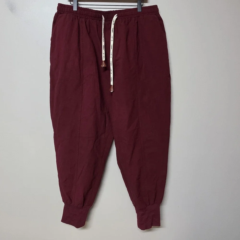 Kidoriman Men's Gelyu Harem Japanese Street Burgundy Red Cotton Jogger Pants 3XL